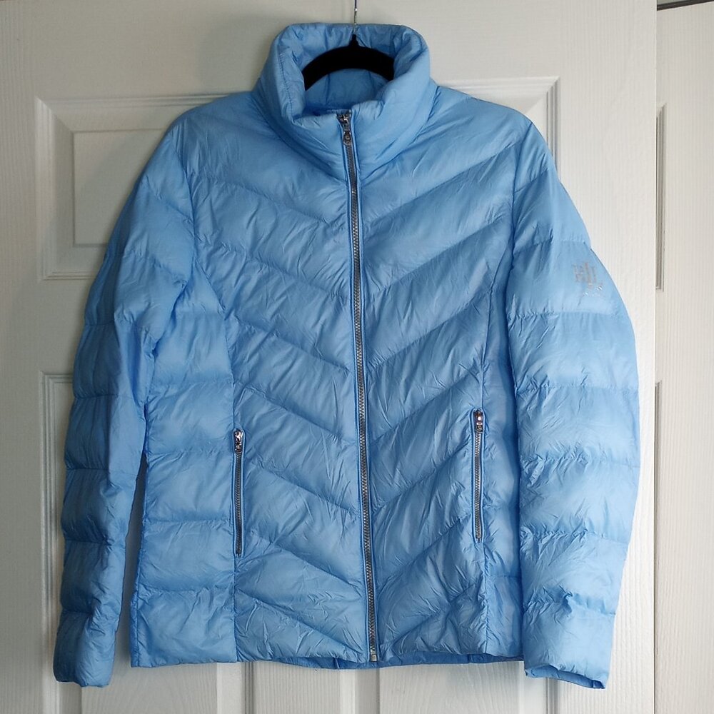 Lauren Ralph Lauren Light Blue Funnel Neck Full Zip Puffer Jacket Coat